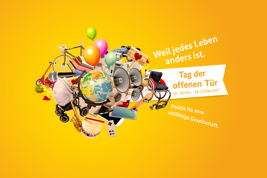 Weil jedes Leben anders ist. Tag der offenen Tür. 10 bis 18 Uhr. 26. und 27. August. Politik für eine vielfältige Gesellschaft.