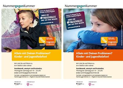 Ansicht des Plakates "Allein mit Deinen Problemen? Kinder- und Jugendtelefon der Nummer gegen Kummer"