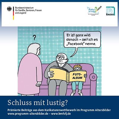 Cover der Postkarte zum Karikaturenwettbewerb "Schluss mit lustig?"