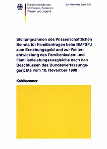 Deckblatt der Schriftenreihe Band 192 Stellungnahme des Wissenschaftlichen Beirats für Familienfragen beim BMFSFJ 